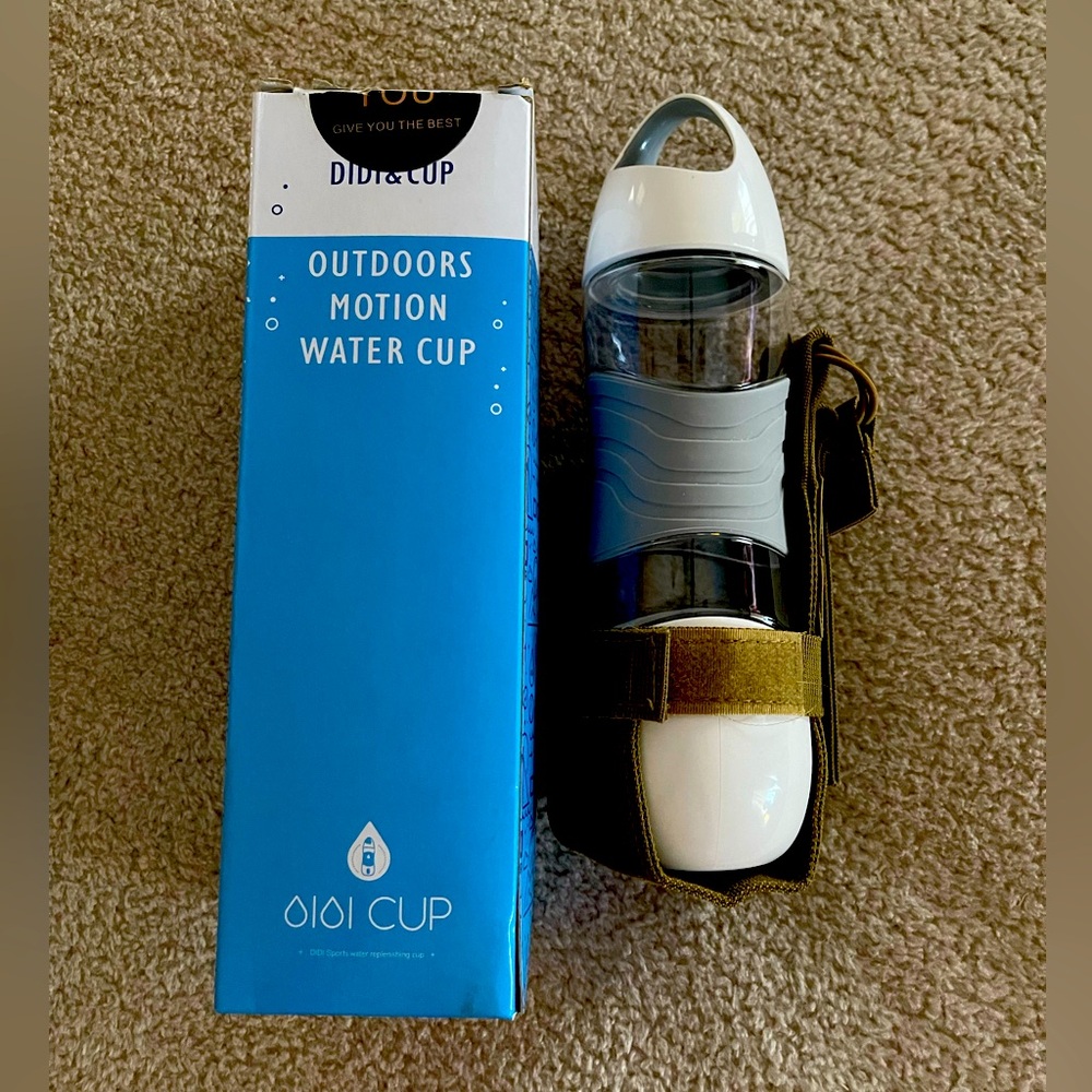 Water bottle, hooks to belt, SOS light